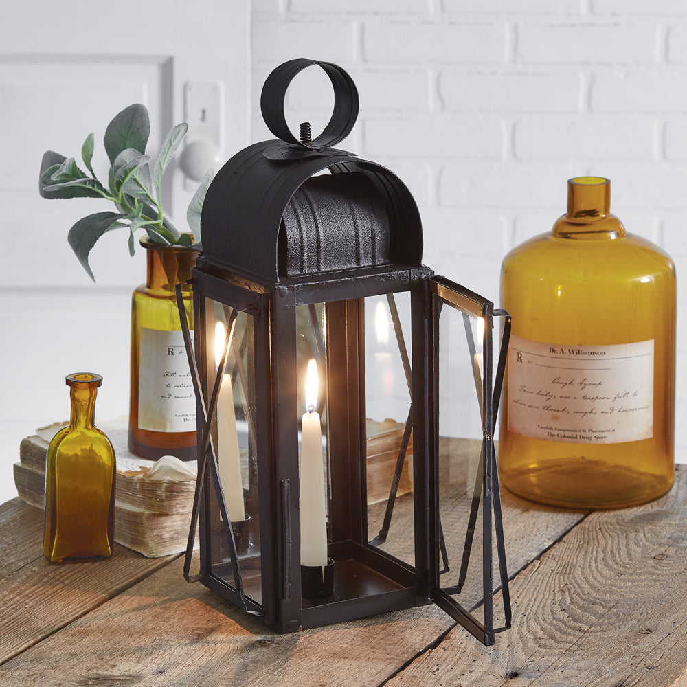 Tall Rustic Black Vintage Inspired Candle Lantern 17" Tall x 7" Square