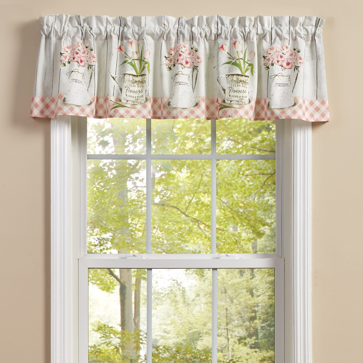 Country Peonies Floral Window Kitchen Curtain Valance Rod Pocket