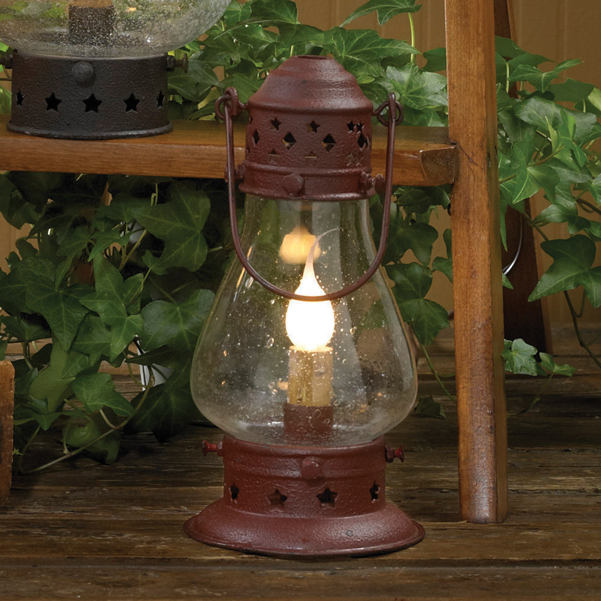 Mid-Century Style Oil Lamp in Red Bubbled Glass