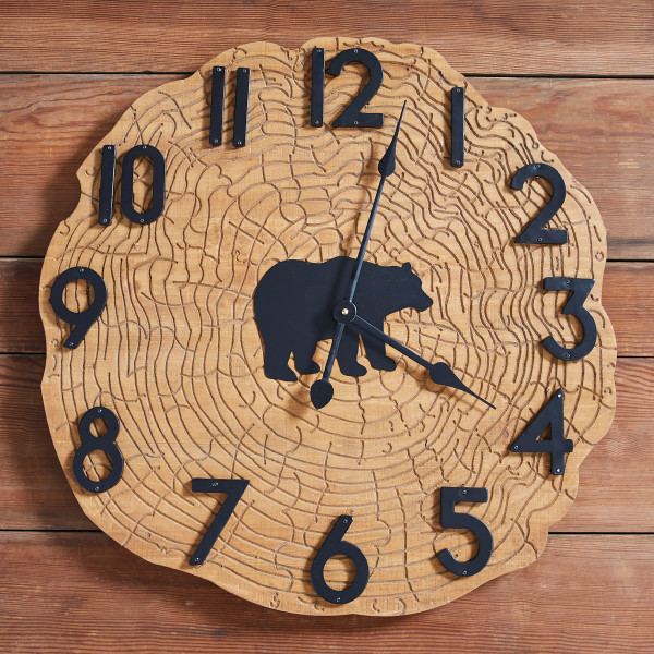 Wood Slice Black Bear Clock 24" Round