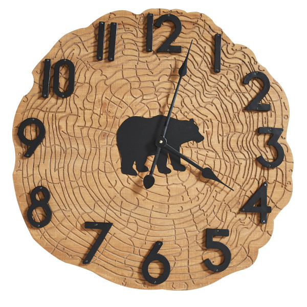 Wood Slice Black Bear Clock 24" Round