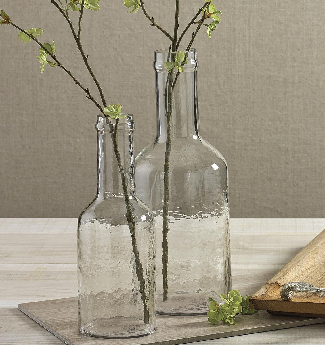 Hammered Hand Blown Bottle Vase 12.25 Inches
