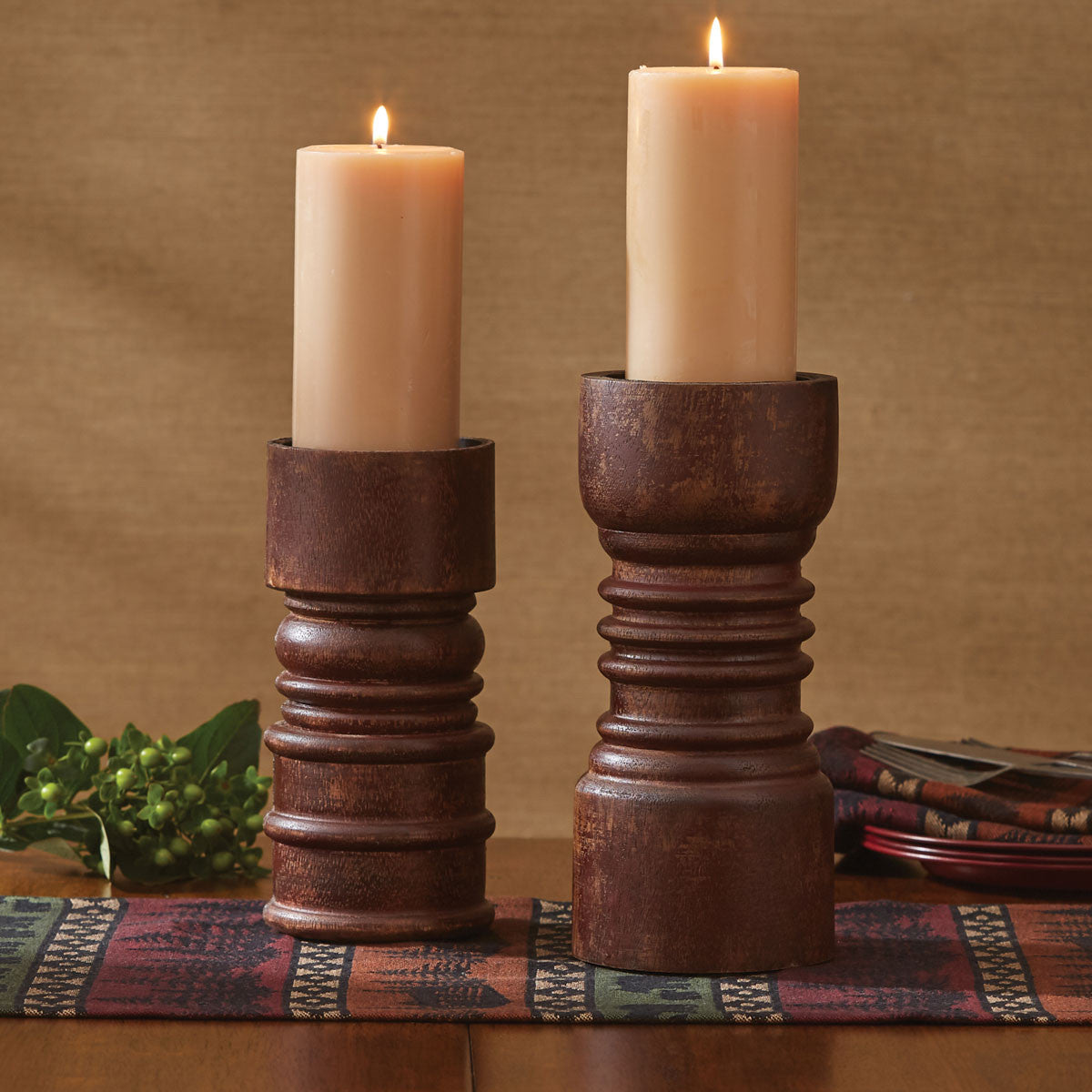 Natural Wood Pillar Candle Holder Solid Mahogany Turned Wood