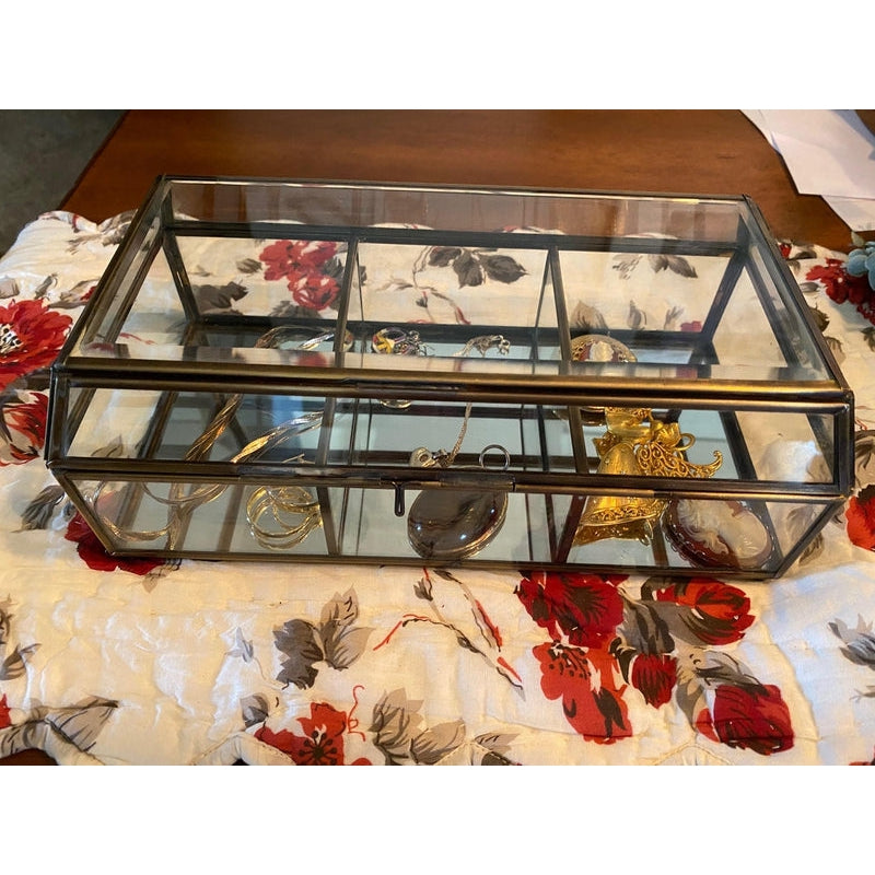 Antique Designed Mirror Glass Trinket Box with Hinged Top - Unique Collectibles 4 YOU