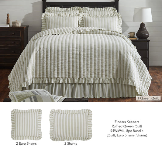 Finders Keepers Ruffled Queen Quilt Set 94Wx94L 5pc Bundle