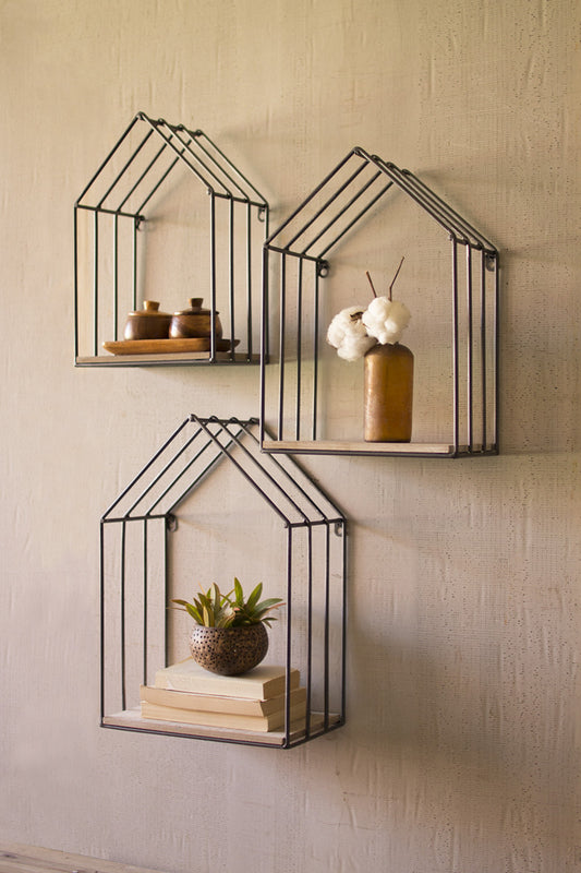 Metal Framed Wood Shelf Set of 3 House Shelves