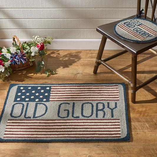 Primitive-Farmhouse Old Glory Handmade Hooked Rug