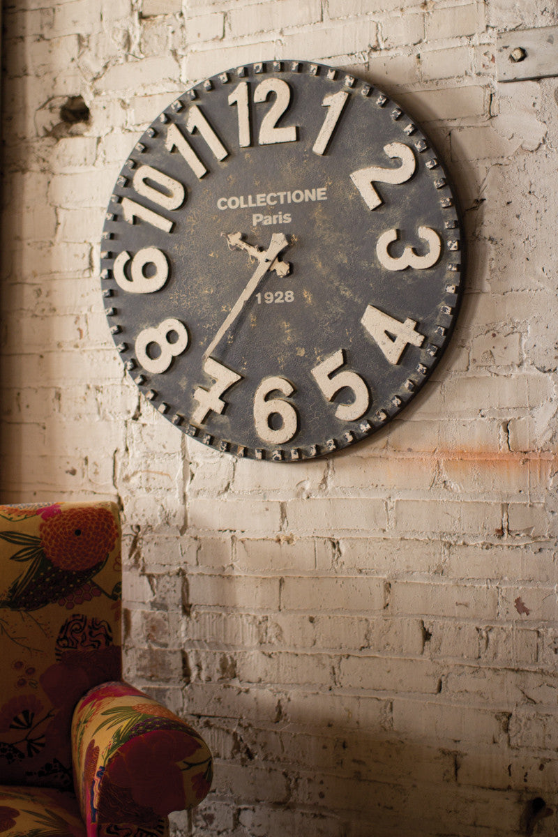 Rustic Aged Perfect Old Paris Antique Wall Clock Black Wooden with White