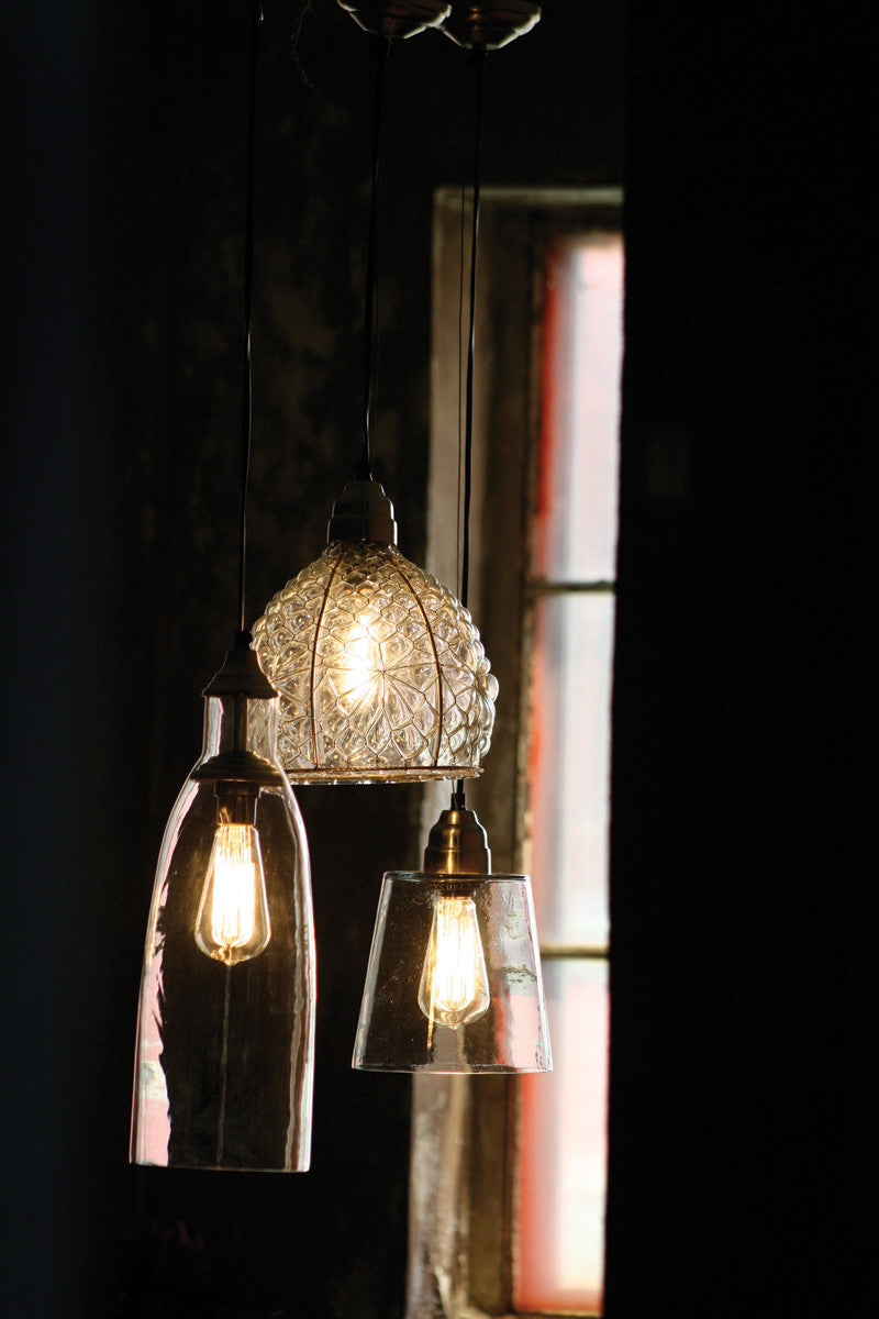 Beautiful Caged Glass Pendant Lamp with Brushed Nickel Cap with Canopy