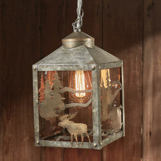 Forester's Pendant Lamp Beautiful Details Cut Out Bear & Moose