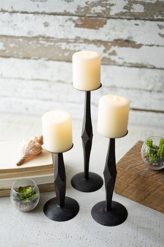 Rustic Ambiance Forged Iron Candle Stands Set of 3