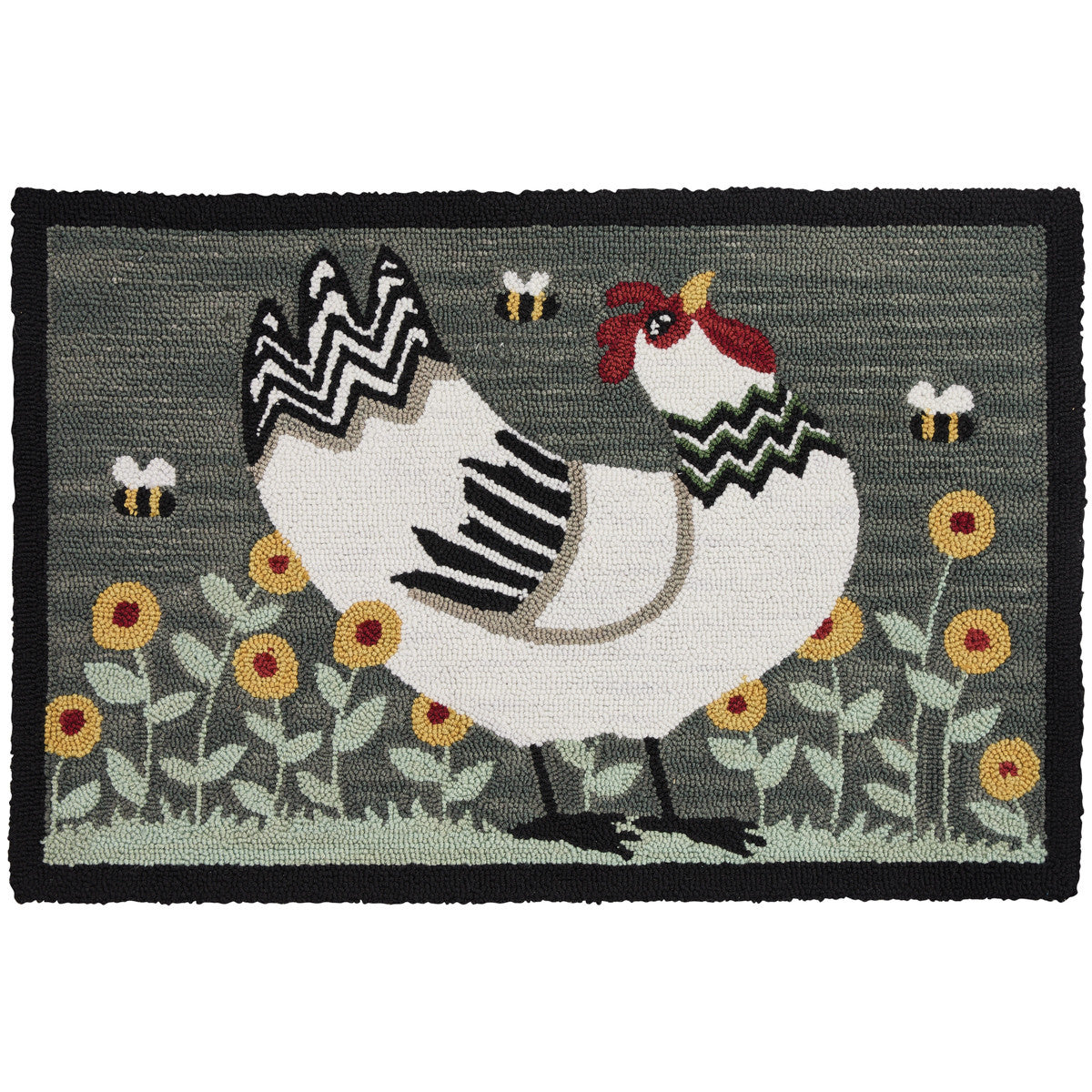 My Little White Hen Hooked Rug 2' x 3'