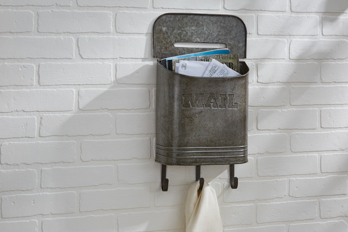 Farmhouse Galvanized Mailbox with Hooks