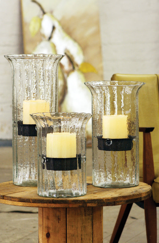 Ribbed Glass Candle Cylinder with Rustic Insert \ Large