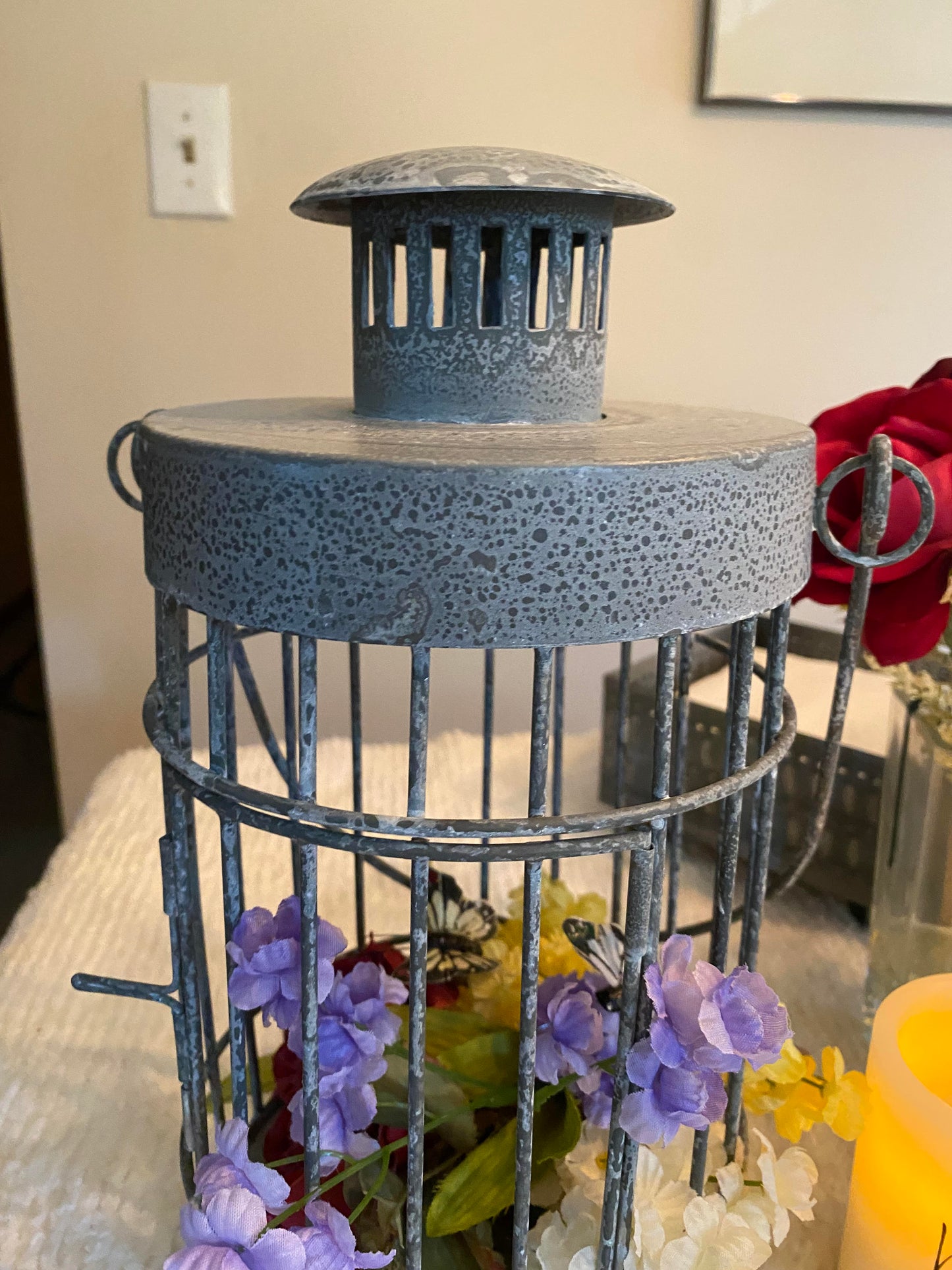 Round Cage Large Lantern in Weathered Zinc