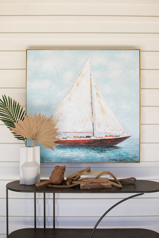 FRAMED SAILBOAT OIL PAINTING 36.5" x 36.5"