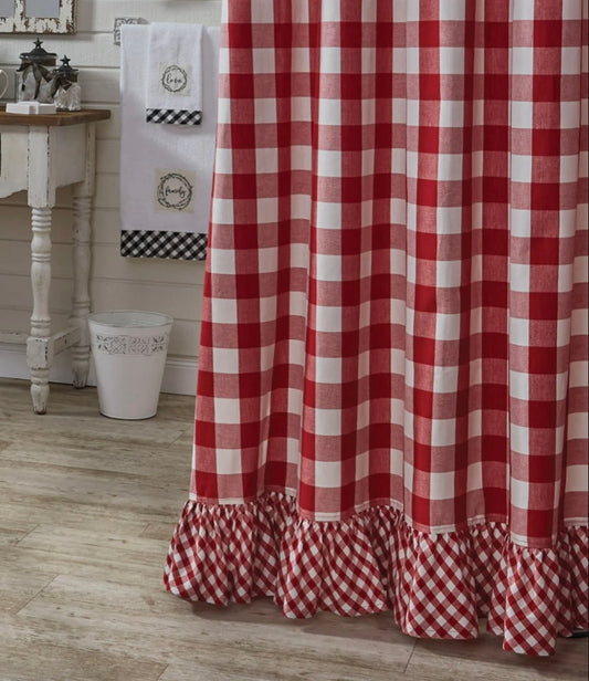 Wicklow Red Check Ruffled Shower Curtain Red Check Ruffled