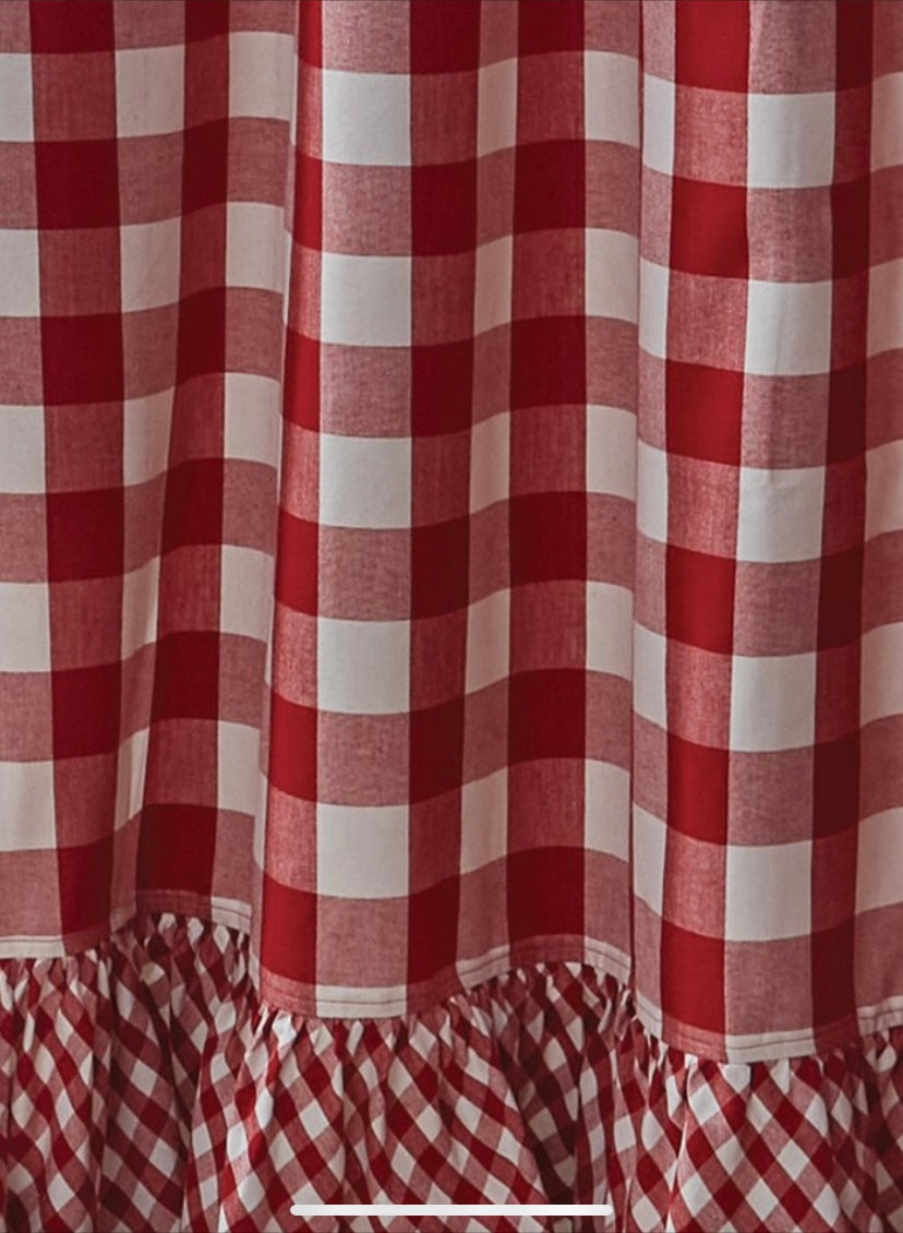 Wicklow Red Check Ruffled Shower Curtain Red Check Ruffled