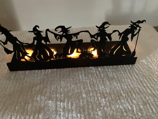 Halloween Witches Dance Table Decor Lit with Tea Light Candles