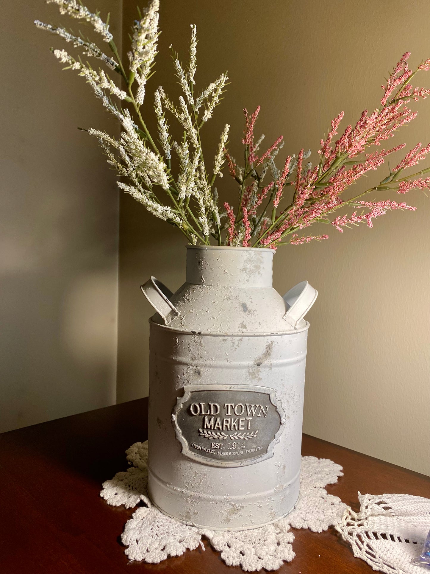 Farmhouse Rustic Old Town Market Milk Can Flower Vase Decorative Indoor/Outdoor Ideas