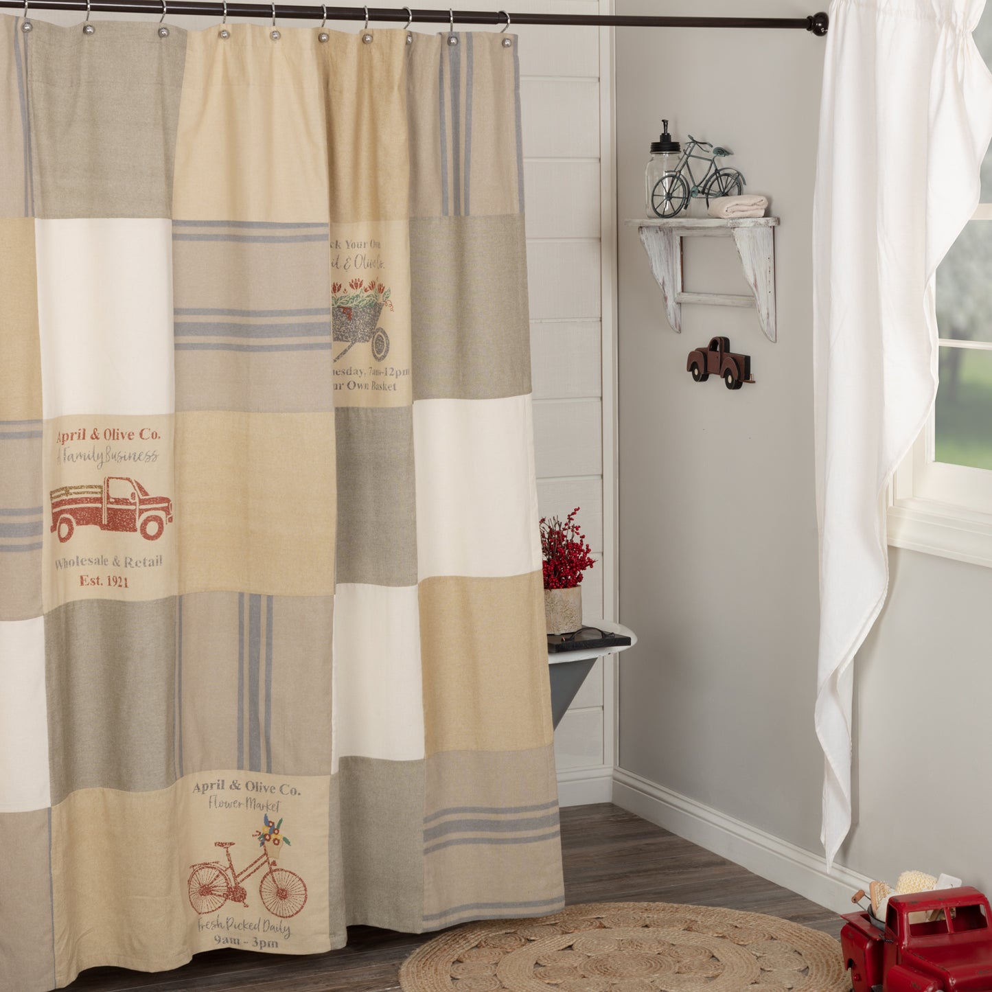 Farmer's Market Stenciled Patchwork Shower Curtain 72x72