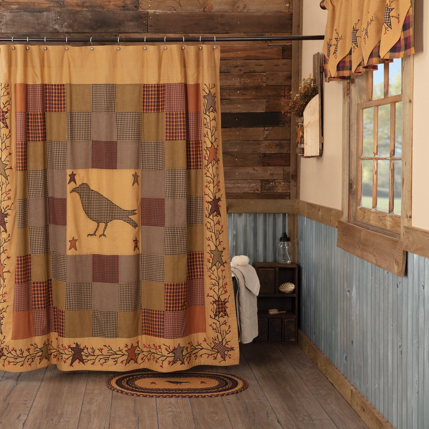 Heritage Farms Applique Crow and Star Shower Curtain 72x72