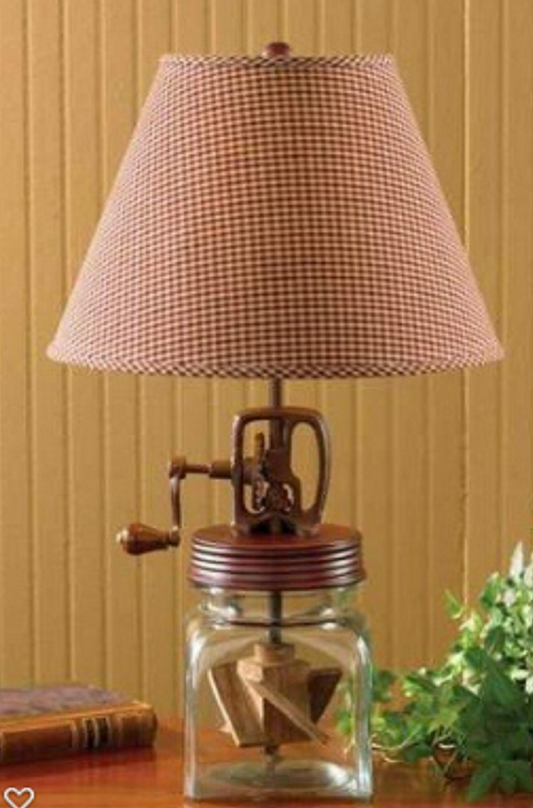 Country Farmhouse Lamp with Red Checked Shade Butter Churn Lamp Park Designs LOW STOCK