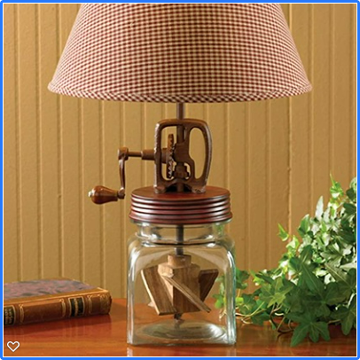 Country Farmhouse Lamp with Red Checked Shade Butter Churn Lamp Park Designs