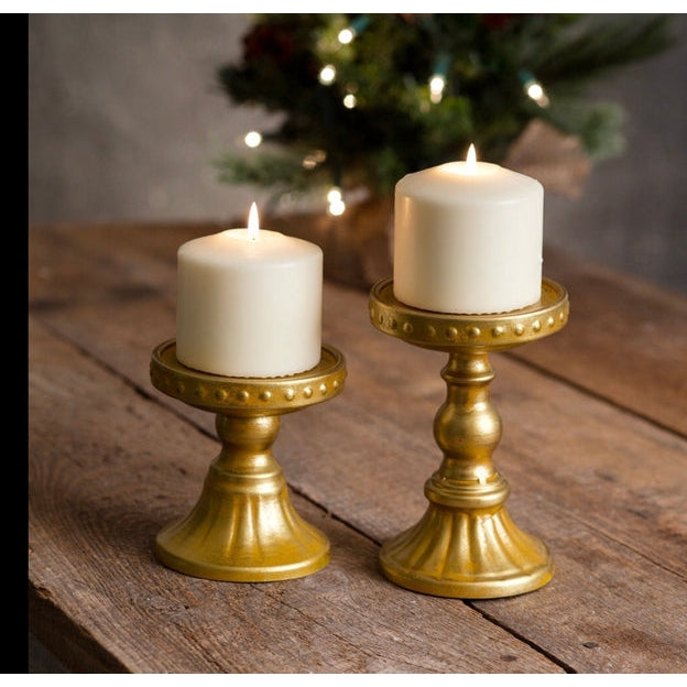 Gold Candle Stand Set of 2 - Holds up to 3” Candle - Unique Collectibles 4 YOU