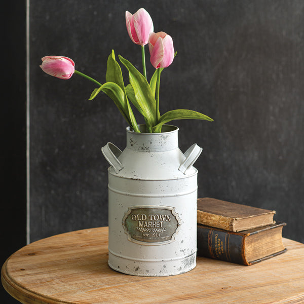 Farmhouse Rustic Old Town Market Milk Can Flower Vase Decorative Indoor/Outdoor Ideas