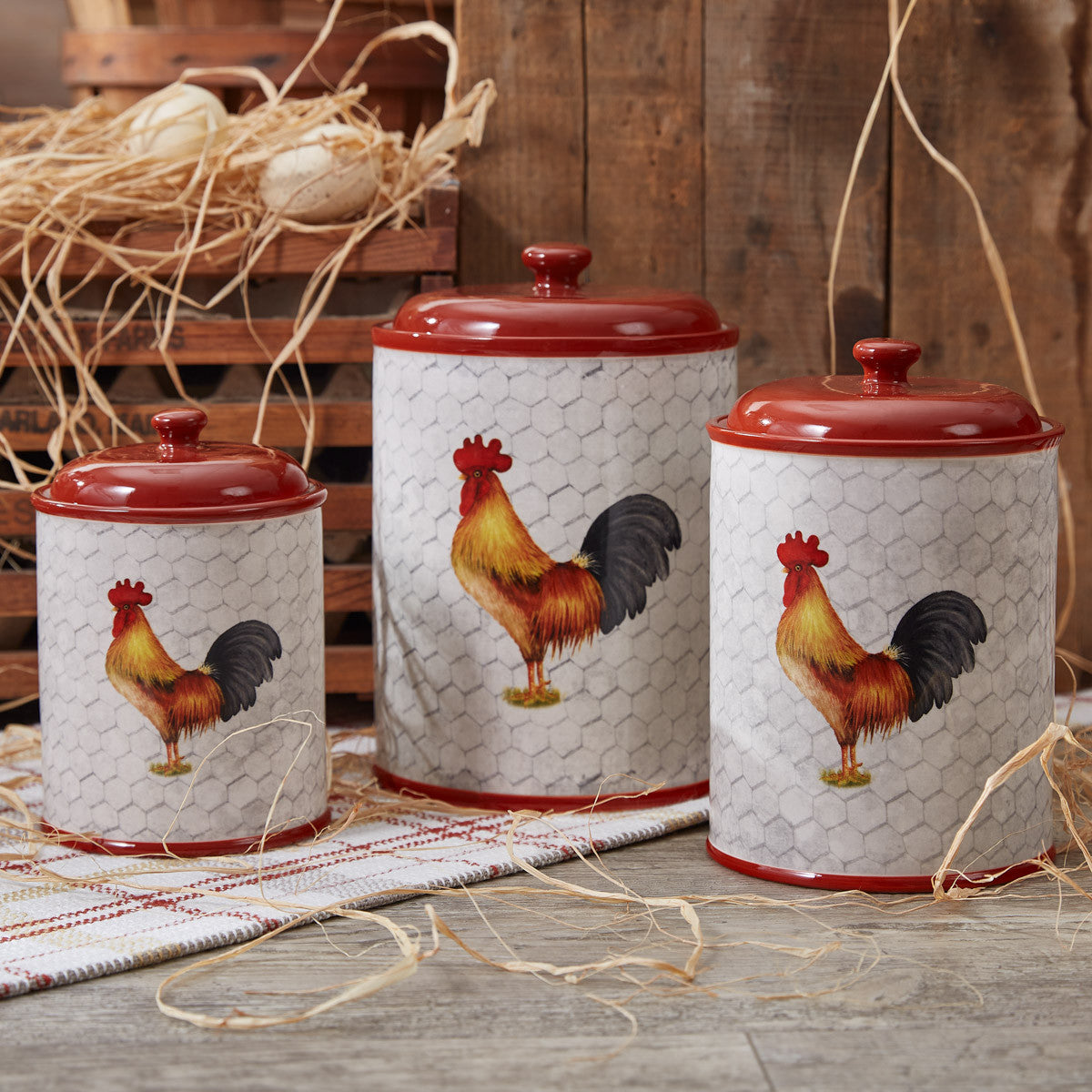 Park Designs Farmhouse Primitive Rooster Canisters Set of 3 Excellent Quality Free Shipping
