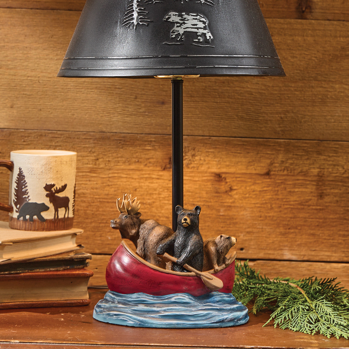 Black Bear Rustic Cabin Decor Hand Painted Lamp With Shade